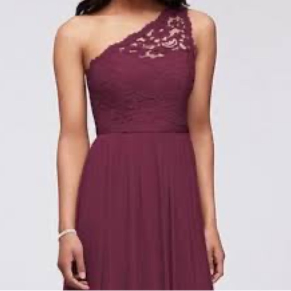 David’s bridesmaids one shoulder flowy dress new with tag dark burgundy lace - Picture 1 of 8